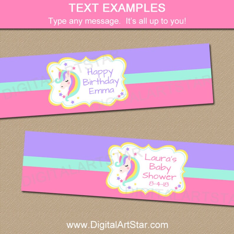 Unicorn Birthday Ideas Unicorn Label U1 Unicorn Water Bottle Labels Unicorn Decorations Unicorn Theme Party Pink and Purple Baby Shower