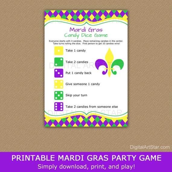 Mardi Gras Candy Dice Game Pass the Candy Game Printable Etsy