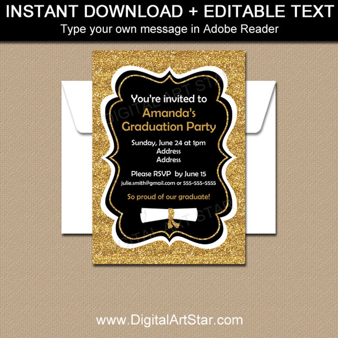 Black and Gold Graduation Invitation Template Printable Etsy Black and Gold Graduation Invitation Template Printable Etsy