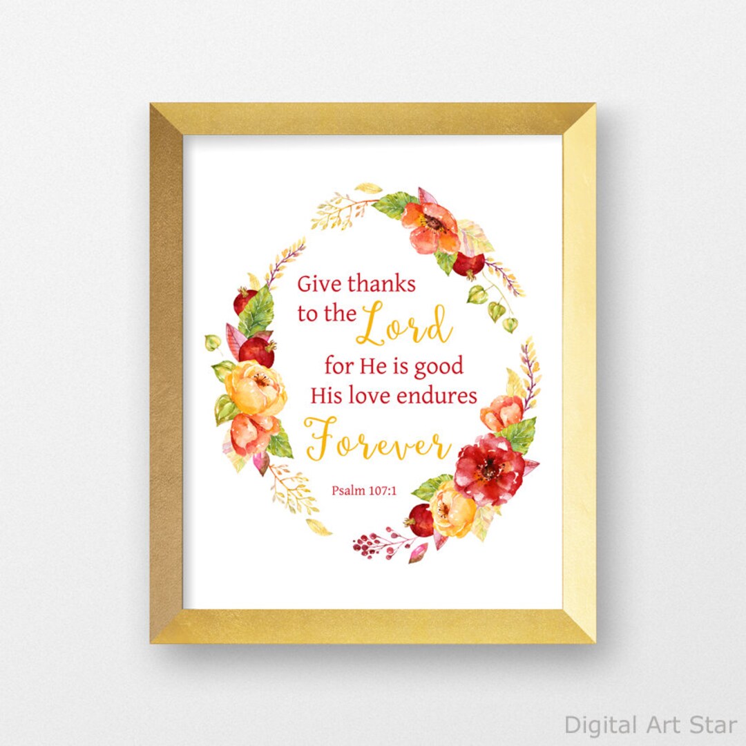 Thanksgiving Bible Verse Printable Wall Art, Scripture Wall Art Decor, Give Thanks to the Lord ...