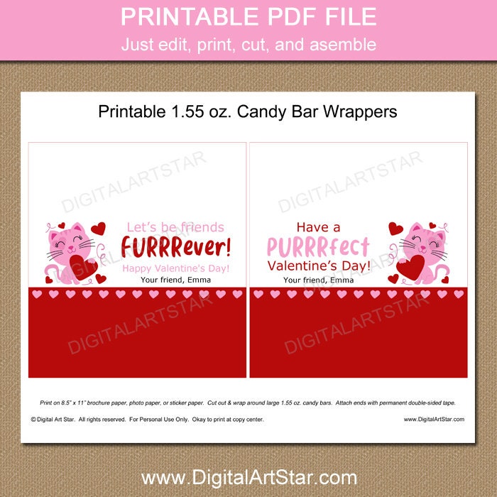 Valentine Candy Bar Wrappers Instant Download Printable | Etsy