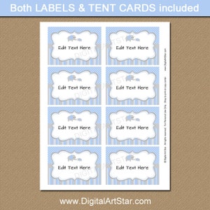 Elephant Buffet Labels Blue & Grey Elephant Buffet Cards Elephant Baby Shower Candy Buffet Labels EDITABLE Food Labels image 2