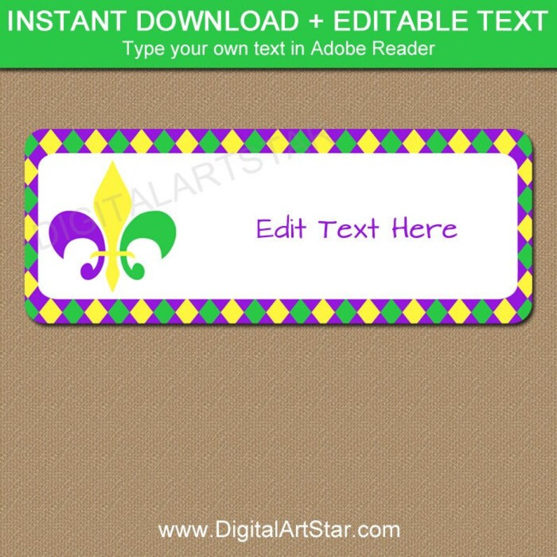 Mardi Gras Labels Mardi Gras Address Label Template Return Etsy