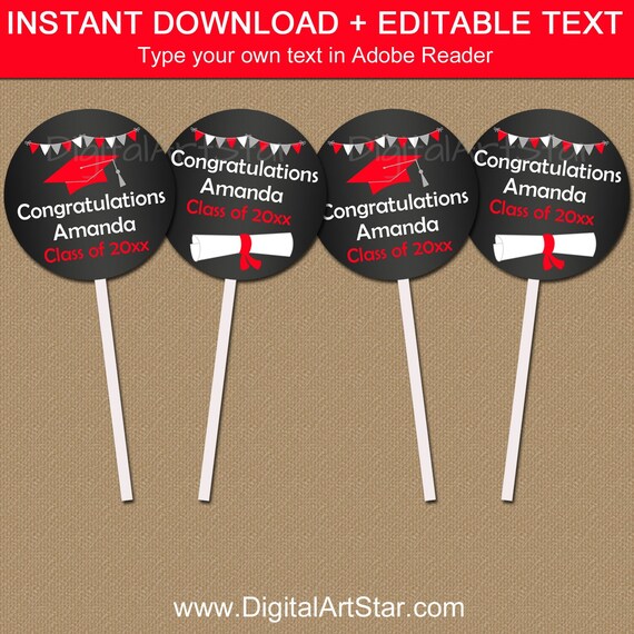 Cupcake Toppers Graduation Party Decorations, Cupcake Decorations, Cupcake Picks, College Graduation Decor, Graduation Favor Tag Template G7 Il_570xn