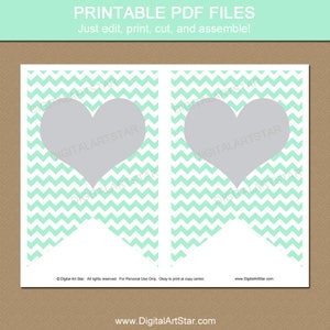 Printable Baby Shower Banner, Mint Party Supplies, Mint and Gray Chevron Baby Photo Prop, 1st Birthday Party Banner, Mommy to Be Banner BB1 image 3