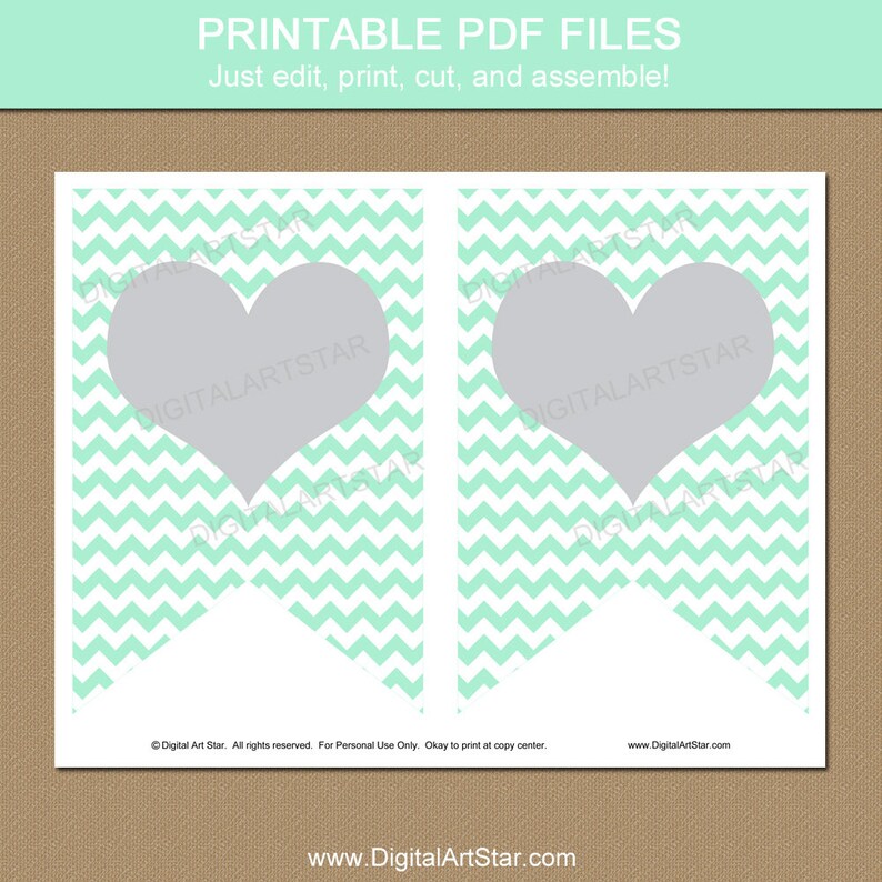 Printable Baby Shower Banner, Mint Party Supplies, Mint and Gray Chevron Baby Photo Prop, 1st Birthday Party Banner, Mommy to Be Banner BB1 image 3