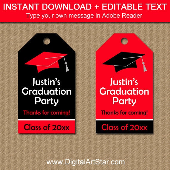 Graduation Thank You Tag, Printable Graduation Tag, Red and Black Graduation Favor Tags, 2021 Graduation, High School Graduation Tags G1 Il_570xn