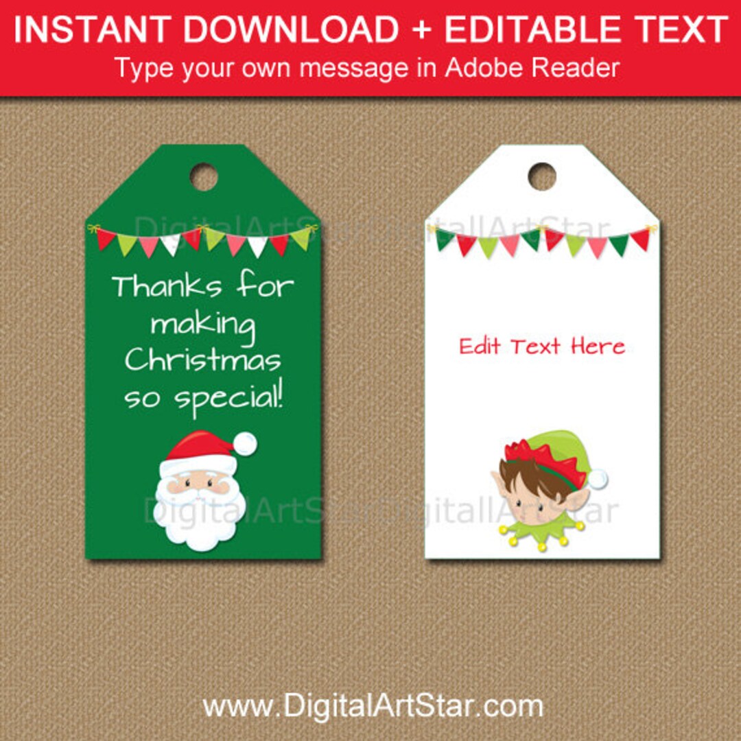 Holiday Tags, PRINTABLE Holiday Gift Tags, Santa Tags, Elf Tags, Kids ...
