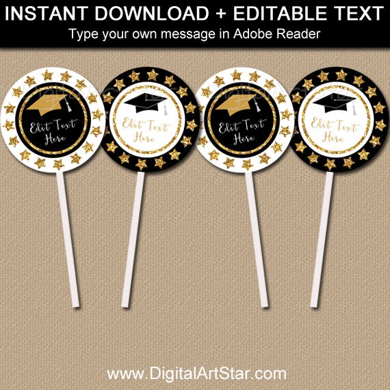 Graduation Cupcake Toppers Printable, Graduation Party Decoration ...