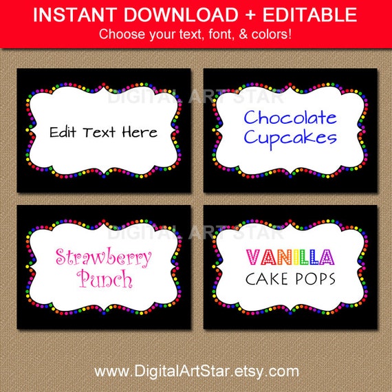 Rainbow Food Labels - Rainbow Candy Buffet Labels - Editable Printable Buffet Cards - Rainbow Labels - Rainbow Party Decorations - INSTANT Il_570xn