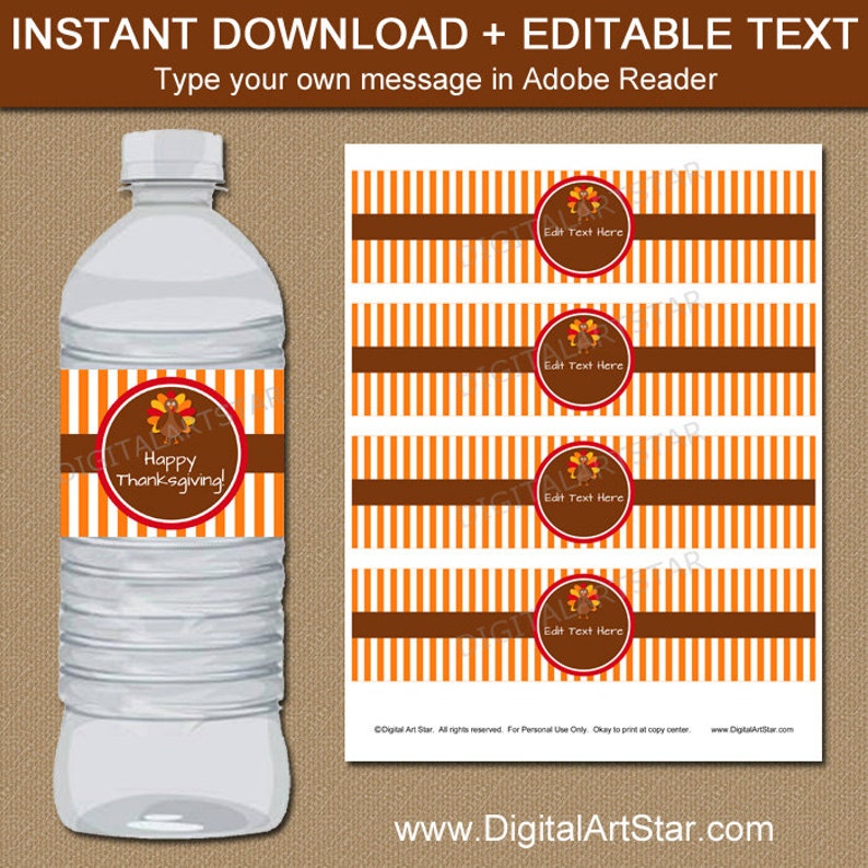 Thanksgiving Water Bottle Label Template Thanksgiving Water Bottle Stickers Thanksgiving Bottle Wrappers Thanksgiving Printables T5 image 1