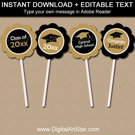 College Graduation Cupcake Toppers Senior Graduation Cupcake