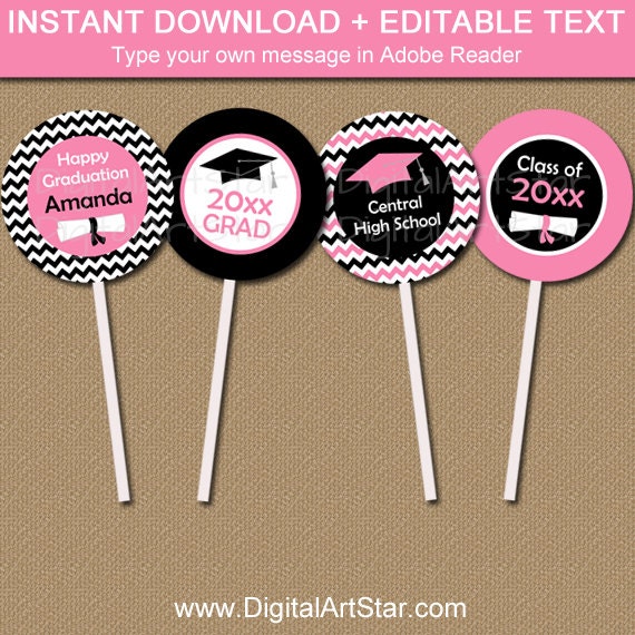 Pink Graduation Cupcake Toppers Girl Graduation Decorations Graduation Cupcake Picks Printable Pink and Black Graduation Decor 2021 G3 Il_570xn