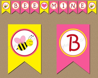 Printable Valentine Banner - DIY Valentines Day Banner - Valentine Decor - Bumble Bee - Bee Mine - Valentine Party Decorations - INSTANT