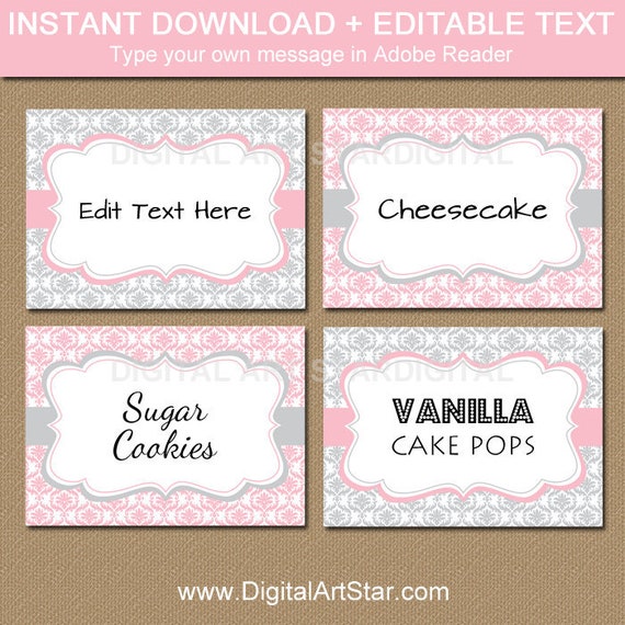 Baby Shower Candy Buffet Labels, Bridal Shower Place Cards, Food Labels Printable, Tent Cards ...