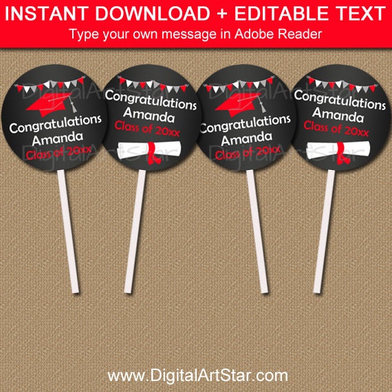 Cupcake Toppers Graduation Chalkboard Printable High School Etsy