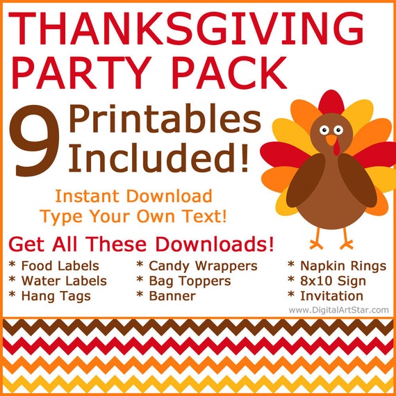 Printable Party Package for Thanksgiving, Party Supplies, Party Favors, Party Decorations, Party Ideas, Thanksgiving Bundle, Party Pack T3 Il_570xn