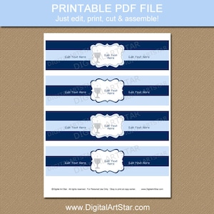 Boy First Holy Communion Party Decorations, Blue 1st Communion Water Bottle Labels Instant Download, PRINTABLE Water Bottle Stickers FC1 image 2