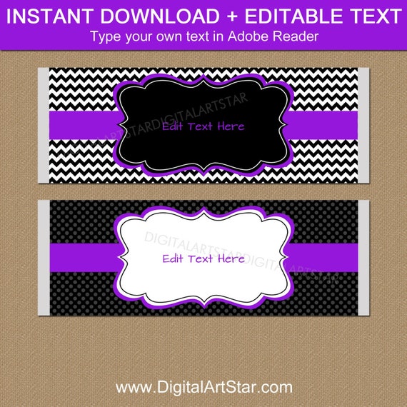 Birthday Candy Bar Wrapper Template, Chocolate Wrappers, Baby Shower Favors, Purple and Black Candy Wrappers Printable Girl Birthday B1 Il_570xn