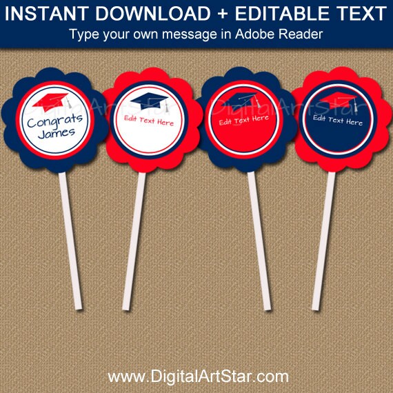 Printable Graduation Topper, Graduation Tag, Graduation Party Decorations, EDITABLE Cupcake Toppers, Graduation Download, Cupcake Picks G5 Il_570xn