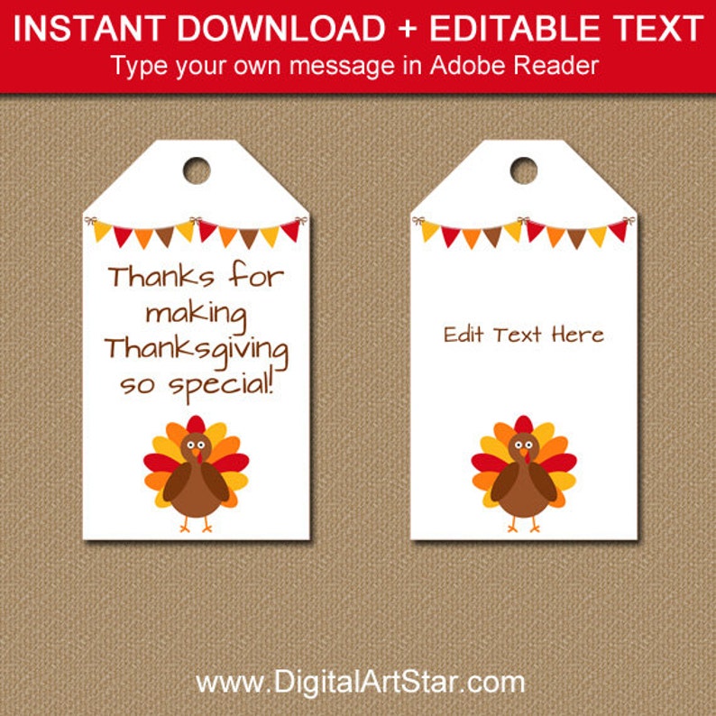 Printable Thanksgiving Tags, Thankful Tags, Thanksgiving Thank You Tag, EDITABLE Thanksgiving Gift Tags, Instant Download Hang Tag T2 image 1