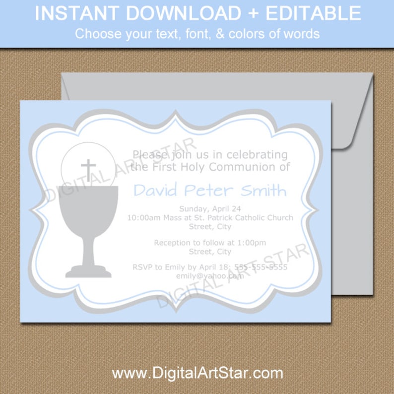 Blue Grey Initial Communion Invitation Template - Printable Boy Holy Communion Invites - EDITABLE Spiritual Invites Instantaneous Obtain graphic regarding Printable First Communion Invites identified as Blue Grey Initially Communion Invitation Template - Printable Boy Holy Communion Invites - EDITABLE Spiritual Invites Immediate Obtain