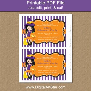 Witch Invitations Halloween Party Invitation Instant Download Purple Halloween Invitations Downloadable Halloween Invite for Kids WDS image 2