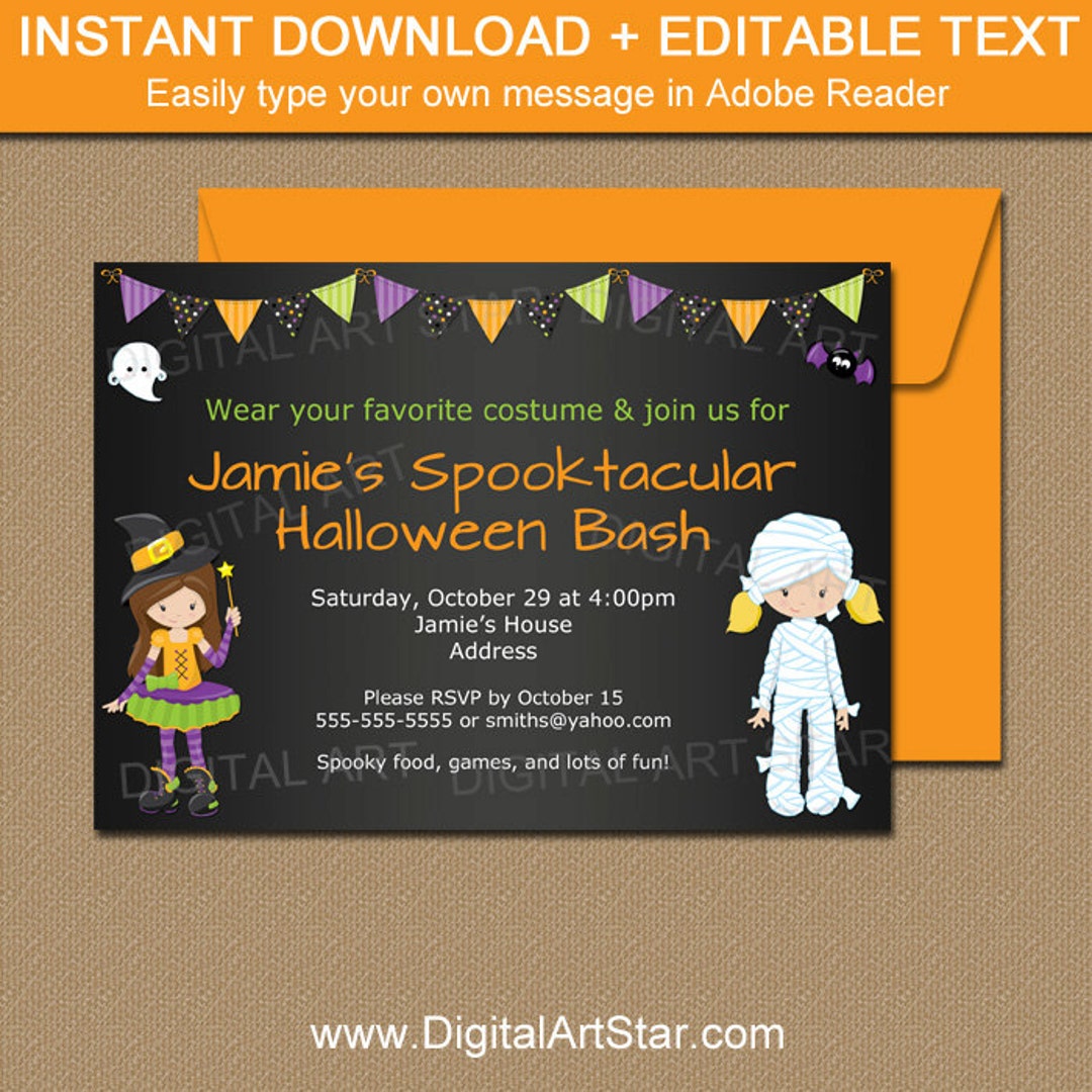Girl Halloween Birthday Invitation Girl Costume Party Invitation