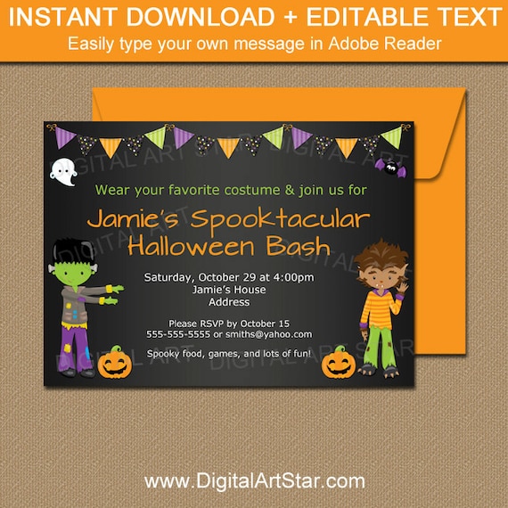 Boy Halloween Party Invitation - Printable Kids Halloween Invitation ...