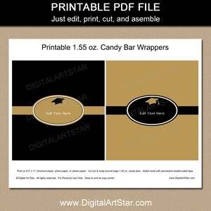 Black and Gold Graduation Candy Wrappers Printable Graduation Favors ...