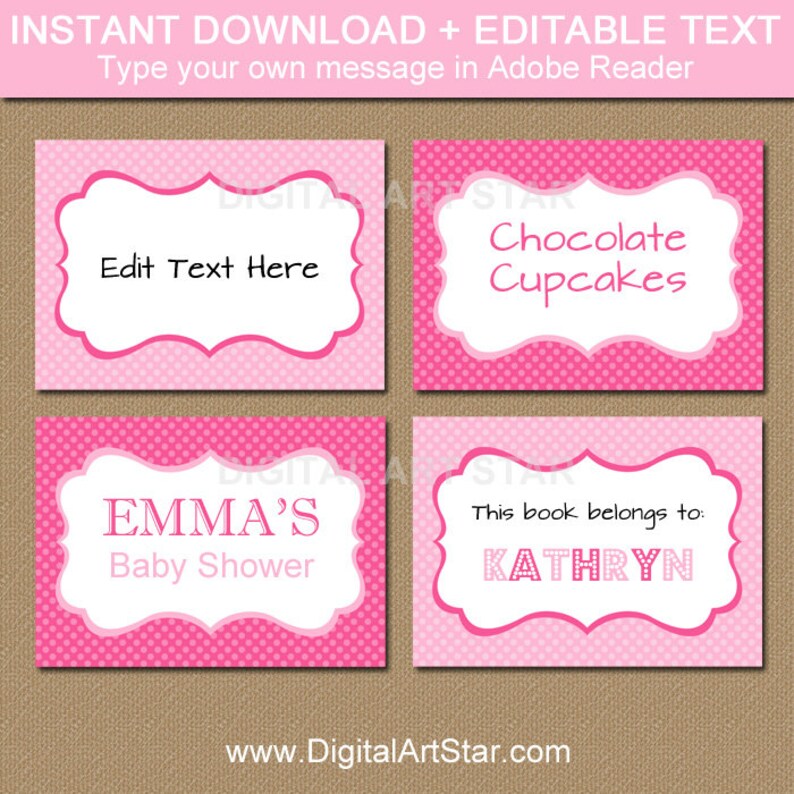 EDITABLE Pink Buffet Cards Printable Labels Tent Cards Pink Etsy