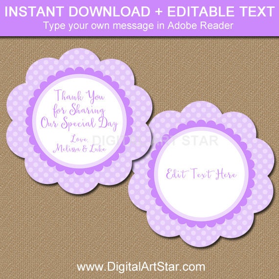 Lavender Shower Favor Tag, Thank You Wedding Tags Printable, Purple ...