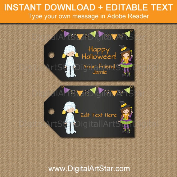 Girl Halloween Tags, Halloween Party Tags, EDITABLE Halloween Tags, Witch Halloween Printables, Halloween Gift Tags, Halloween Download HCBK Il_570xn