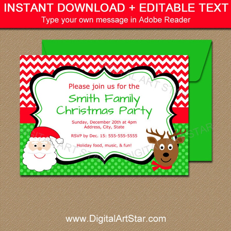 Holiday Party Invitations Christmas Party Invitation Download Christmas Printables Holiday Printables Digital Christmas Card C4 image 1