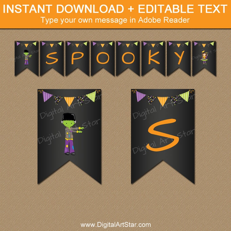 Halloween Banner Halloween Party Decor Halloween Decor EDITABLE Halloween Chalkboard Banner Printable Halloween Bunting Banner HCBK image 1