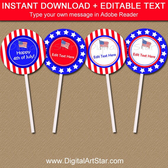 4th of July Cupcake Toppers Printable - Cupcake Picks - 4th of July Favor Tags - Patriotic Birthday Decoration - USA Cupcake Topper P1 Il_570xn