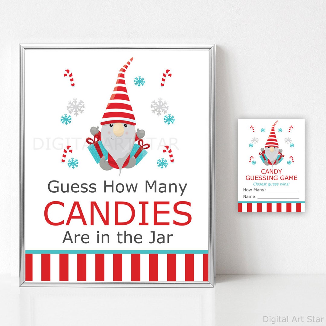 Guess How Many Candies Christmas Party Game Printable Red and White Guess How Many Candies Christmas Party Game Printable Red and White
