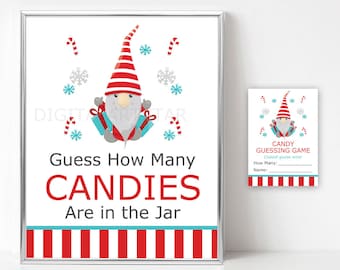 Guess How Many Candies Christmas Party Game Printable - Red and White Theme Game - Holiday Candy Jar Guessing Game Template - Family Games