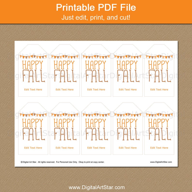 Happy Fall Printable Tags Happy Fall Gift Tag Template Etsy