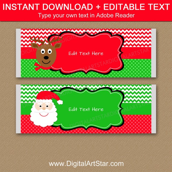 Santa Candy Bar Wrapper - Christmas Chocolate Bar Wrapper Download - Reindeer Candy Wrappers - Holiday Candy Bar Labels Printable C4 Il_570xn
