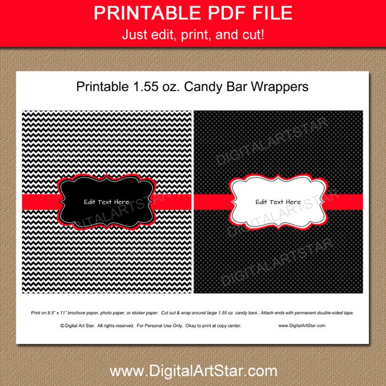 Birthday Party Favors Printable Candy Bar Wrappers Birthday - Etsy