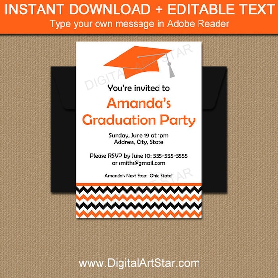 Orange and Black Graduation Invitations Instant Download, Printable Graduation Party Invitation Template, College Graduation Announcement G3 Il_570xn