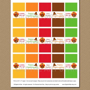 Thanksgiving Party Favors Printable Thanksgiving Candy Bar Wrappers Thanksgiving Favors Mini Candy Wrappers Turkey Candy Favors T1 image 4