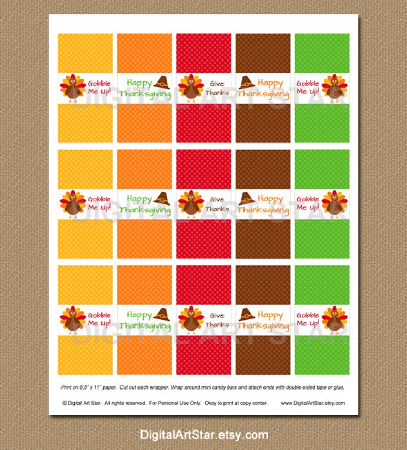 Thanksgiving Party Favors Printable Thanksgiving Candy Bar Wrappers Thanksgiving Favors Mini Candy Wrappers Turkey Candy Favors T1 image 4
