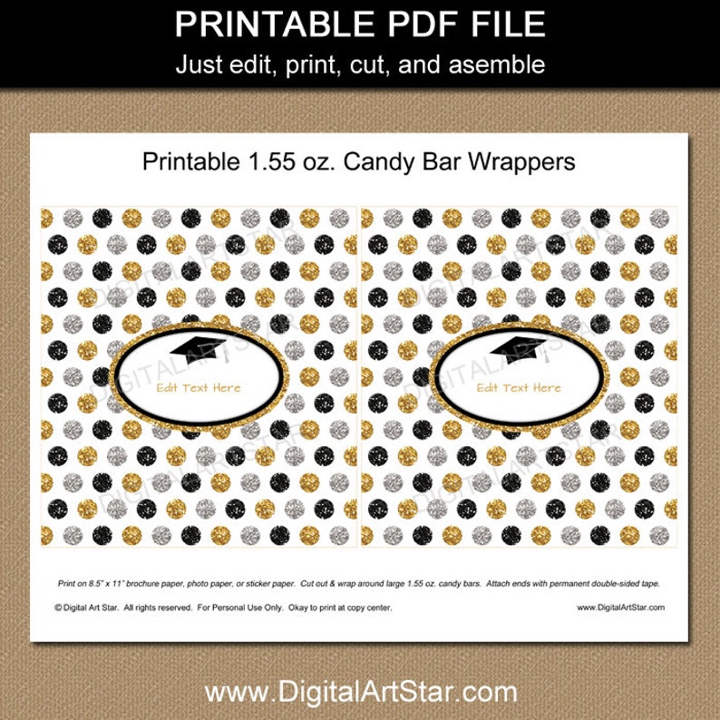 Graduation Candy Wrappers Editable Candy Bar Wrapper | Etsy
