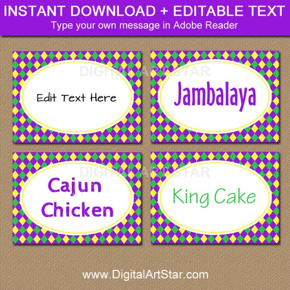 Printable Mardi Gras Food Labels - Mardi Gras Tent Cards - Mardi Gras Place Cards - EDITABLE Candy Buffet Labels - INSTANT DOWNLOAD M1 Il_570xn