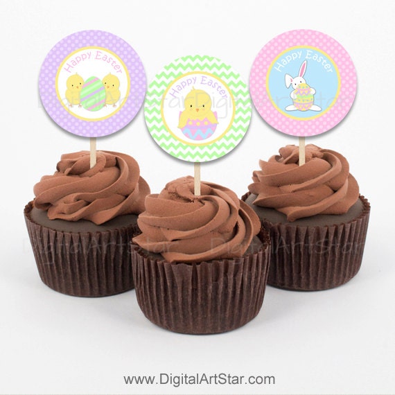Easter Cupcake Toppers - Happy Easter Tags Printable - Easter Bunny Cupcake Picks - Easter Cupcake Decorations - Easter Party Decorations Il_570xn