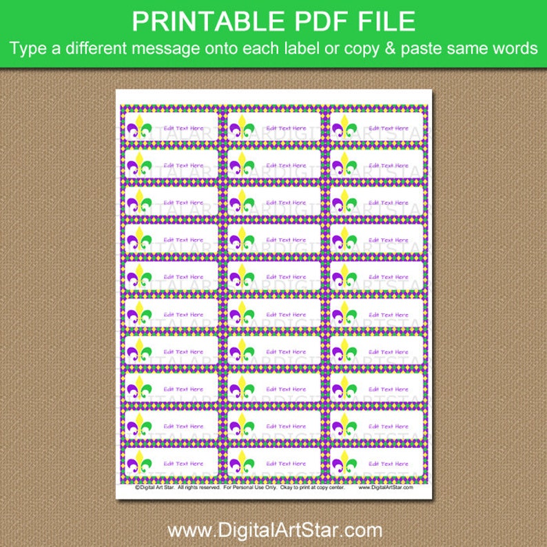 Mardi Gras Labels Mardi Gras Address Label Template Return Etsy