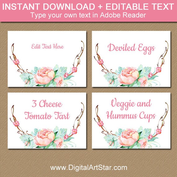 Rustic Place Cards Printable Food Labels Rustic Floral Baby Shower Labels Rustic Graduation Decorations 2021 Rustic Name Tags By Digital Art Star Catch My Party