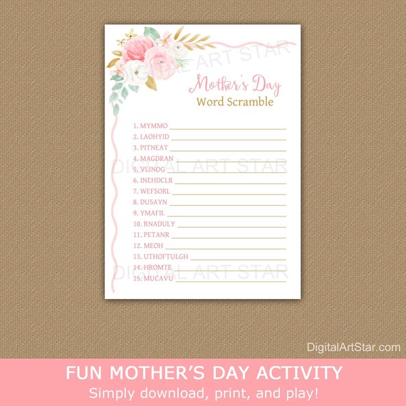 Mother's Day Word Scramble Printable, Games for Mother's Day, Printable ...